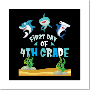 First Day Of 4th Grade Sharks Students Happy Back To School First Day Of School Posters and Art